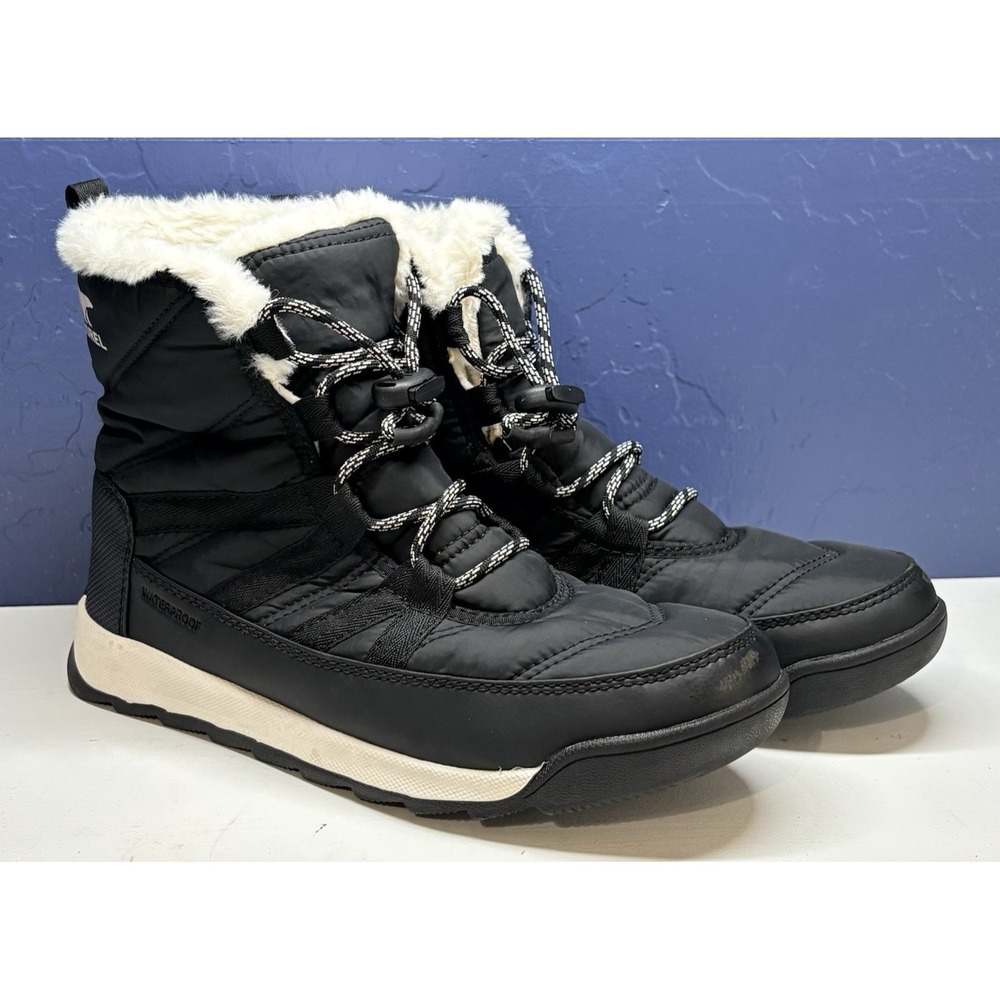 SOREL Kids Whitney Short Lace Waterproof Boots Youth Unisex Sz 6 Black